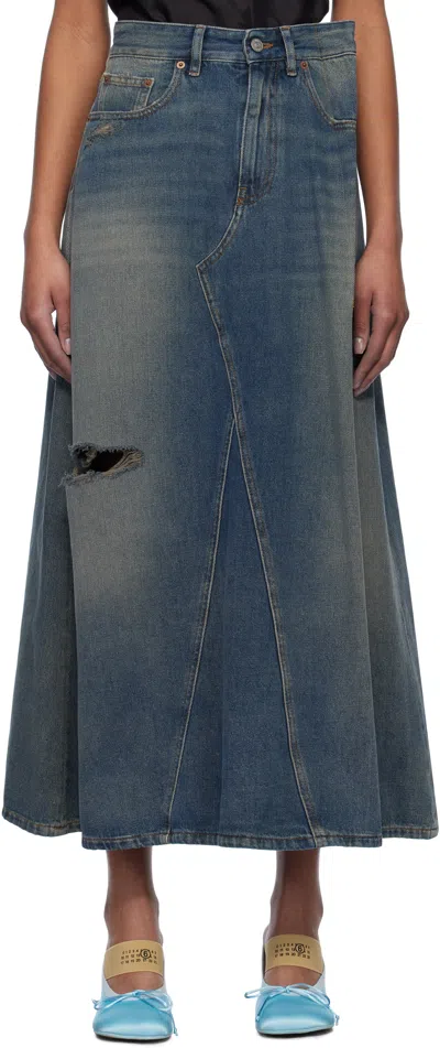 MM6 MAISON MARGIELA BLUE DARTING DENIM MIDI SKIRT