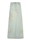 Mm6 Maison Margiela Denim Skirt With High Waist And Front Slit In Light Blue