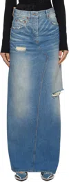 Mm6 Maison Margiela Blue Denim Twisted Maxi Skirt In 961 Medium Blue