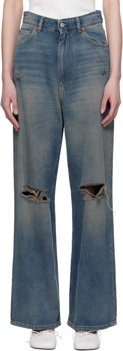 Mm6 Maison Margiela Blue Distressed 5 Pockets Jeans In 994 Grey Blue