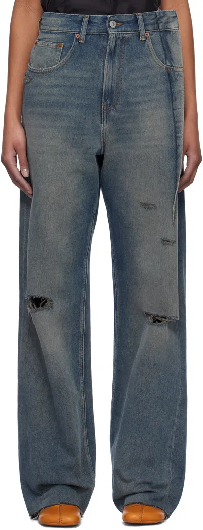Mm6 Maison Margiela Blue Distressed Darting Jeans In 994 Grey Blue