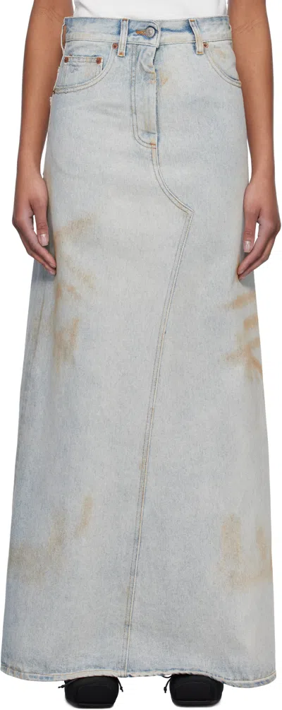 Mm6 Maison Margiela Blue Distressed Denim Maxi Skirt In 982 Light Blue