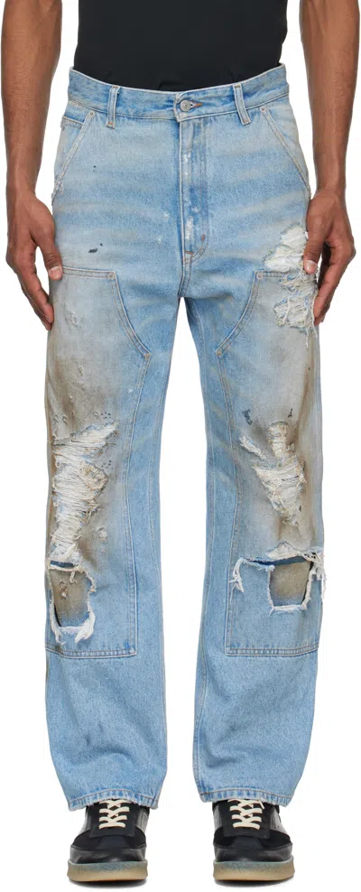 Mm6 Maison Margiela Medium Blue Denim Distressed Jeans