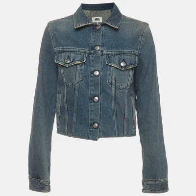 Pre-owned Mm6 Maison Margiela Blue Distressed Paint Splattered Denim Jacket M