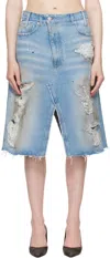 Mm6 Maison Margiela Blue Distressed Shorts Midi Skirt In 964 Medium Blue