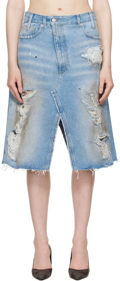 Mm6 Maison Margiela Blue Distressed Shorts Midi Skirt In 964 Medium Blue