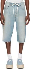 Mm6 Maison Margiela Fray Hem Drawstring Denim Bermuda Shorts In 964 Light Blue
