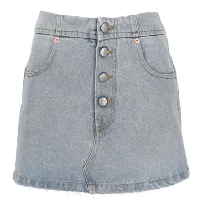 Mm6 Maison Margiela Blue Frayed Denim Miniskirt