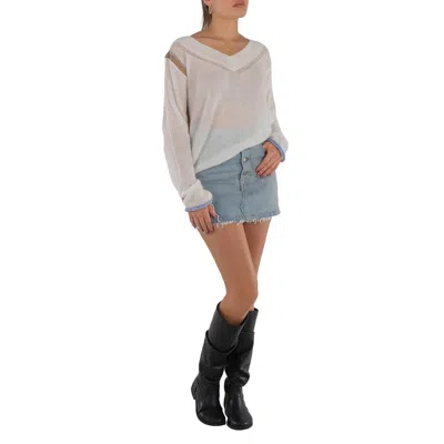 Mm6 Maison Margiela Blue Frayed Denim Miniskirt In White