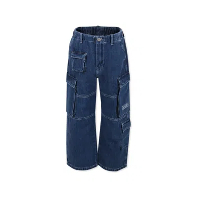 Mm6 Maison Margiela Blue Jeans Cargo For Kids With White Logo In Denim