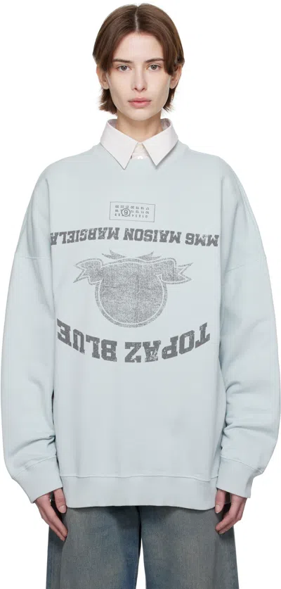 Mm6 Maison Margiela Blue Printed Sweatshirt In 500 Ice