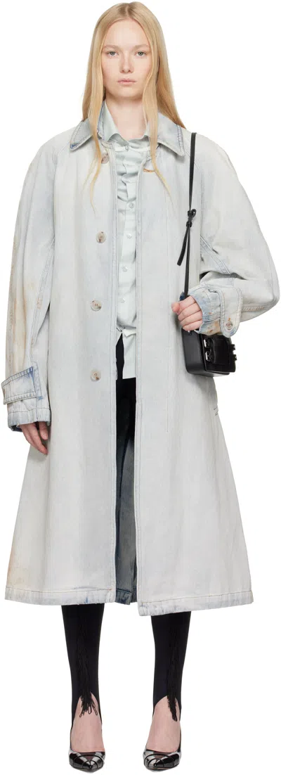 Mm6 Maison Margiela Blue Raglan Denim Trench Coat In 982 Light Blue