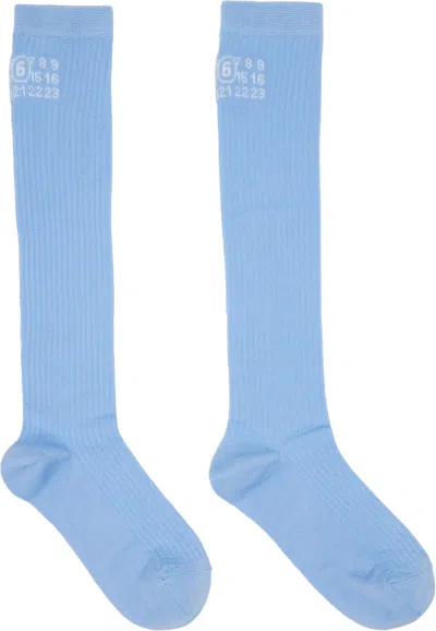 Mm6 Maison Margiela Blue Rib Knee-high Socks