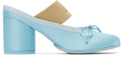 Mm6 Maison Margiela Blue Satin Ballerina Mules In T6231 Petit Four