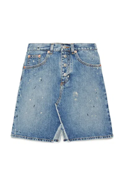 Mm6 Maison Margiela Kids' Blue Shaded Denim Skirt With Colour Spots