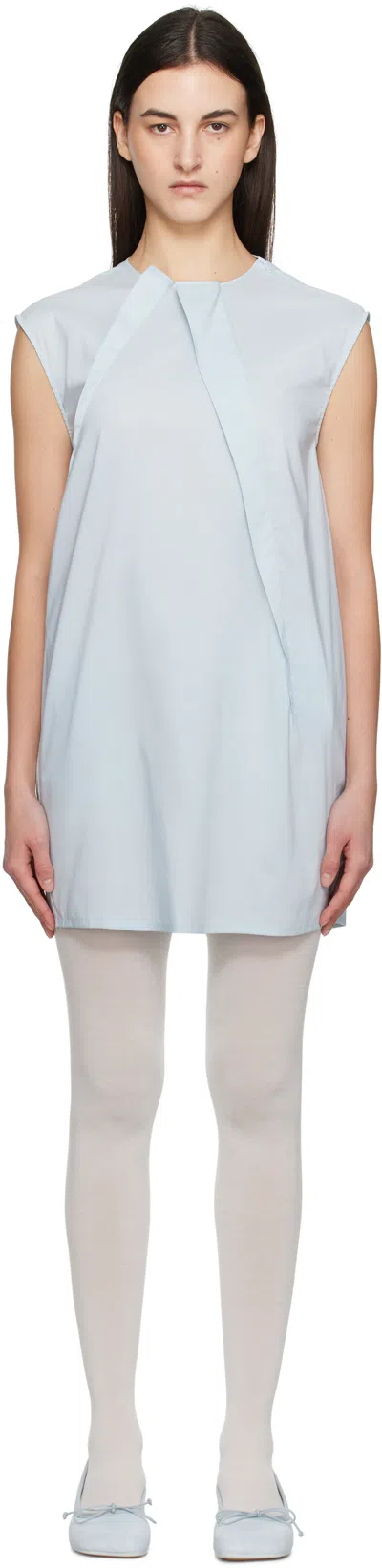 Mm6 Maison Margiela Blue Shirting Darting Minidress In 488 Light Blue