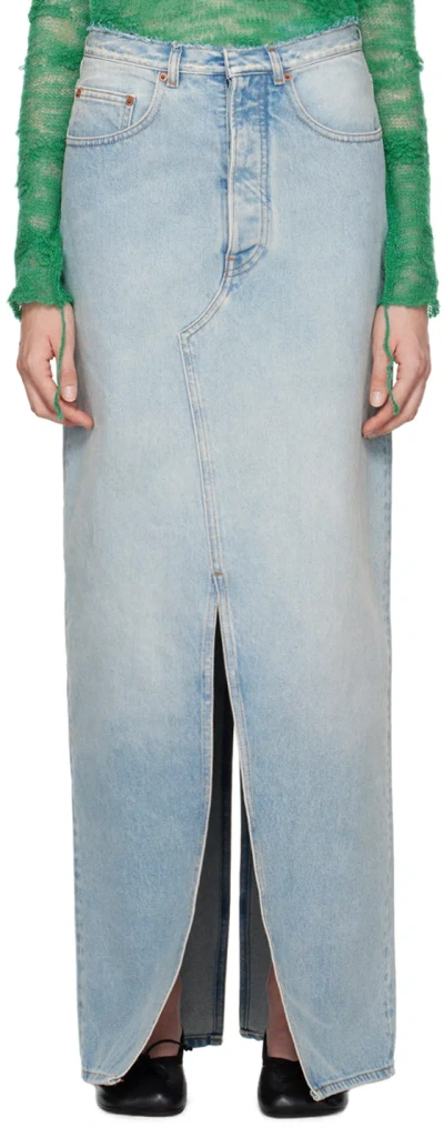 Mm6 Maison Margiela Blue Slit Denim Maxi Skirt In 981 Light Blue