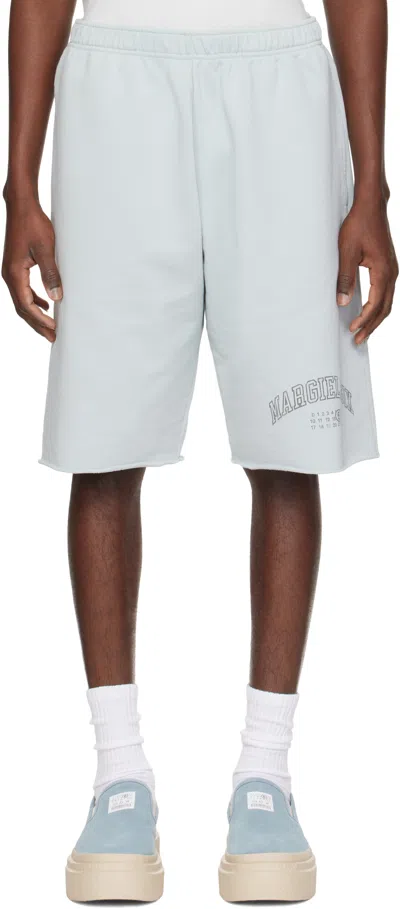 Mm6 Maison Margiela Blue Varsity Print Shorts In 500 Ice