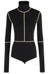 Mm6 Maison Margiela Mm6 By Maison Margiela High Neck Bodysuit With Contrasting Beige Piping In Black