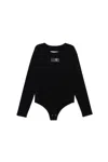 Mm6 Maison Margiela Long Sleeves Bodysuit With Numeric Logo In Black
