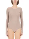 Mm6 Maison Margiela Mm6 By Maison Margiela Form-fitting Bodysuit With Long Sleeves In Beige