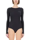 Mm6 Maison Margiela Mm6 By Maison Margiela Long-sleeved Bodysuit With Minimalist Branding In Black