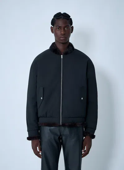 Mm6 Maison Margiela Bomber Jacket With Faux Shearling Trim In Blue