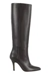 Mm6 Maison Margiela Mm6 By Maison Margiela Pointed Toe Knee-high Boot With White Stitch Detail In Black