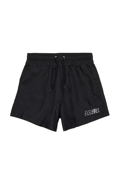 Mm6 Maison Margiela Kids' Costume Boxer Con Numeric Logo In Black