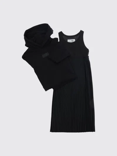 Mm6 Maison Margiela Kids'  Boy's Two-piece Cotton Set With Pleated Skirt In Black