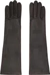 Mm6 Maison Margiela Brown Agnelle Edition Mid-length Leather Gloves In Black