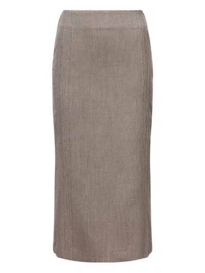 Mm6 Maison Margiela Brown And Beige Patterned Wool Midi Skirt In Blue