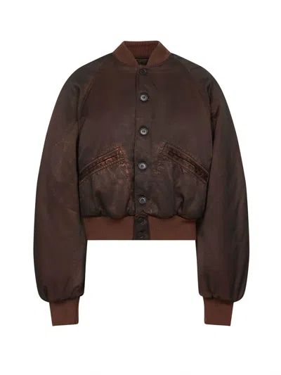 Mm6 Maison Margiela Brown Cotton And Viscose Blend Bomber Jacket