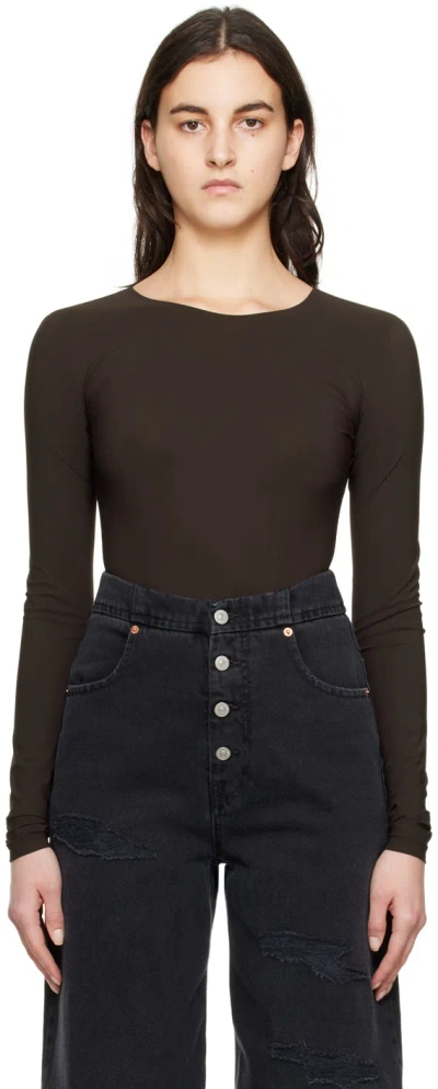 Mm6 Maison Margiela Brown Crewneck Bodysuit In 143 Chocolate