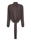 Mm6 Maison Margiela Collared Neck Long-sleeved Shirt With Open Back In Brown