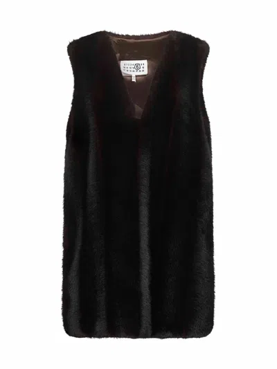 Mm6 Maison Margiela Brown Faux Fur Minidress