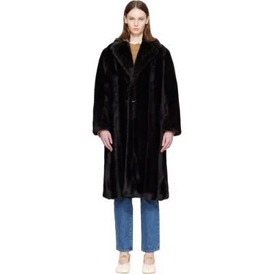 Mm6 Maison Margiela Brown Faux-fur Coat In Black