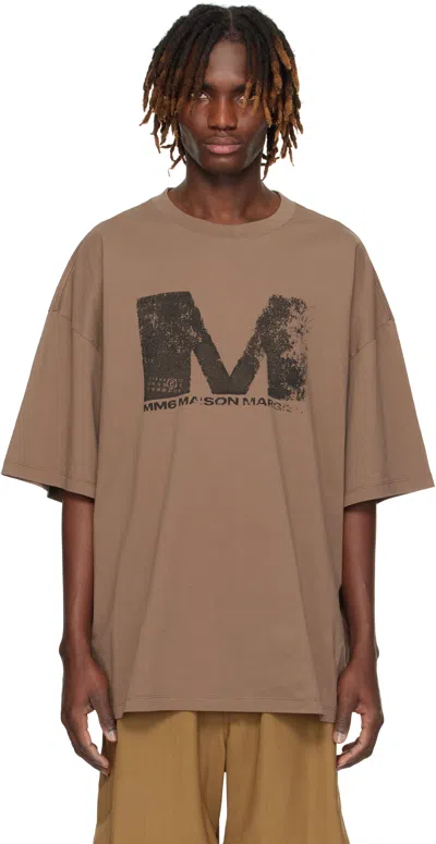 Mm6 Maison Margiela Brown Graphic T-shirt In 134 Light Brown