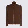 Mm6 Maison Margiela High Neck Ribbed Crewneck Sweater With Distressed Elbow Patches In Brown