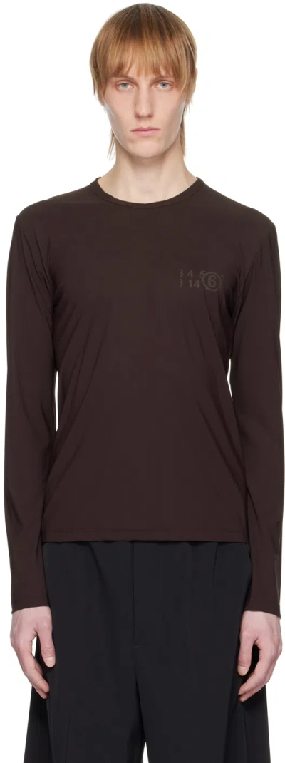 Mm6 Maison Margiela Brown Logo Long Sleeve T-shirt In 143 Chocolate