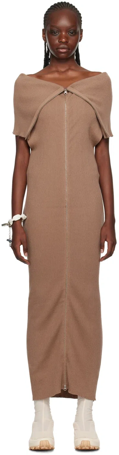 Mm6 Maison Margiela Brown Off-the-shoulder Maxi Dress In 134 Camel