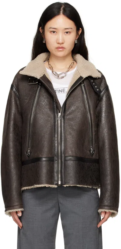 Mm6 Maison Margiela Brown Pin-buckle Shearling Jacket In 144 Brown