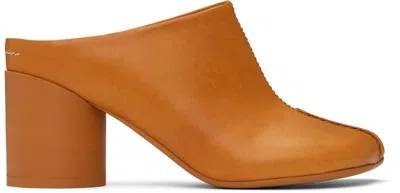 Mm6 Maison Margiela Brown Shiny Vegetable Tanned Leather Mules In Orange
