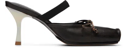 Mm6 Maison Margiela Brown Square-toe Leather Ballerina Mule Heels In Black