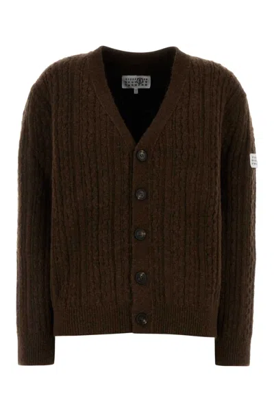 Mm6 Maison Margiela Brown Stretch Wool Blend Cardigan