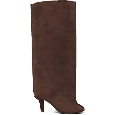 Mm6 Maison Margiela Brown Suede Anatomic Tube Tall Boots
