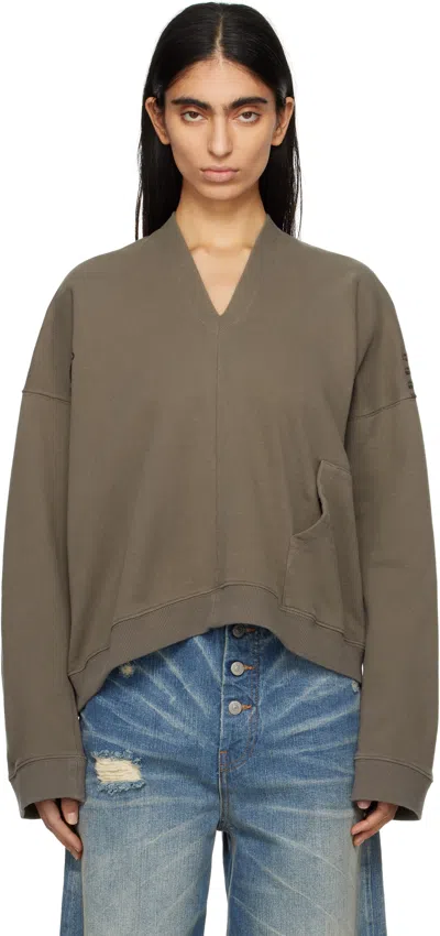 Mm6 Maison Margiela Brown V-neck Logo Sweatshirt In 812 Brown