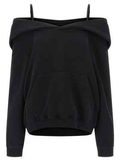 MM6 MAISON MARGIELA BRUSHED COTTON OFF-SHOULDER HOODIE