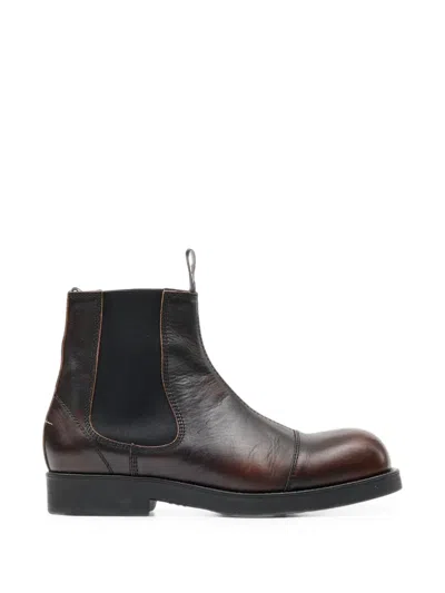 Mm6 Maison Margiela Brushed Leather Chelsea Boots In Brown