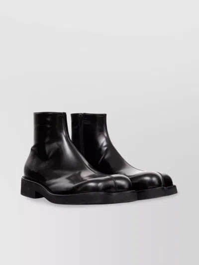 Mm6 Maison Margiela Brushed Leather Chunky Sole Ankle Boots In Metallic
